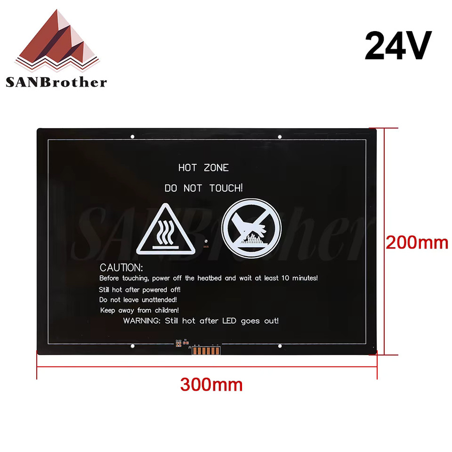 Verbessertes MK3 Aluminium-Heizbett für 3D-Drucker, 12V/24V, Maße: 235 x 235 x 3 mm, 220 x 220 x 3 mm oder 300 x 200 x 3 mm - Bild 2