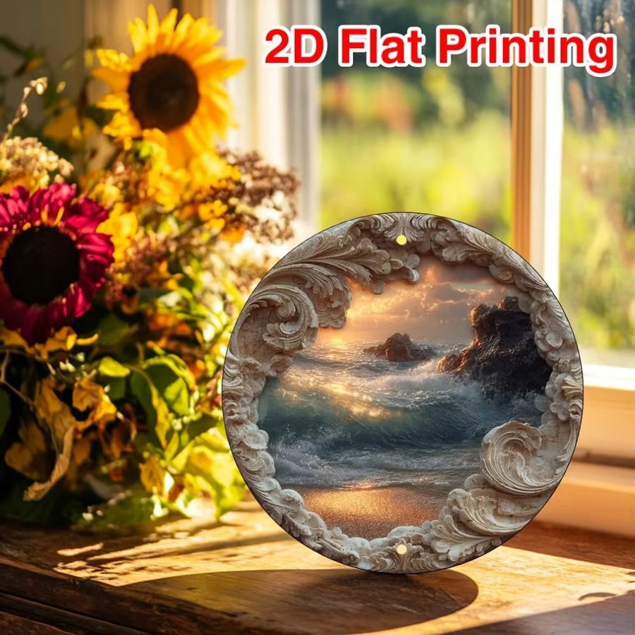 Rundes Metallwandschild von CIFBUY mit böhmischem Küstendekor aus Aluminium in Weiß, Durchmesser: 20,3 cm - Bild 5