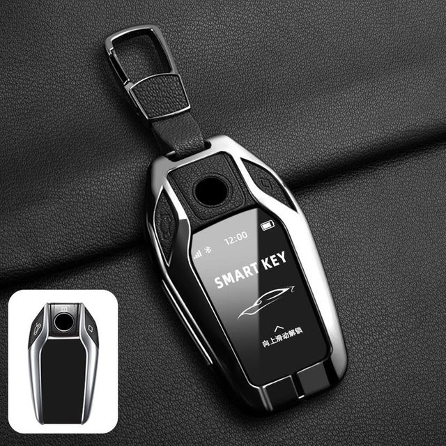 CY-Stay-at-home Smart Key Hülle aus Metall und Leder für BMW LCD Display 5er 7er Serie X5 X7 G30 G11 G12 in Schwarz - Bild 1