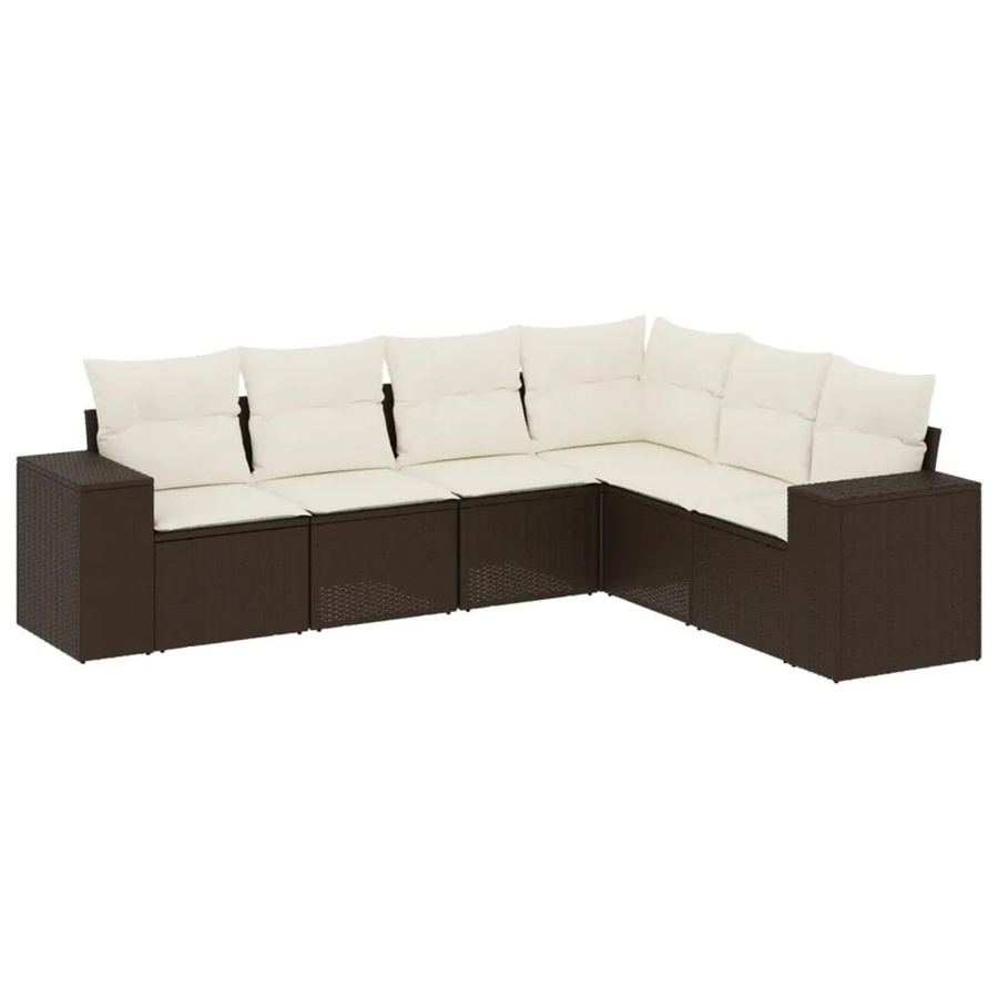 vidaXL 6-teilige Garten-Sofagarnitur in L-Form aus braunem Poly-Rattan mit Sitzkissen und Stauraum - Bild 2