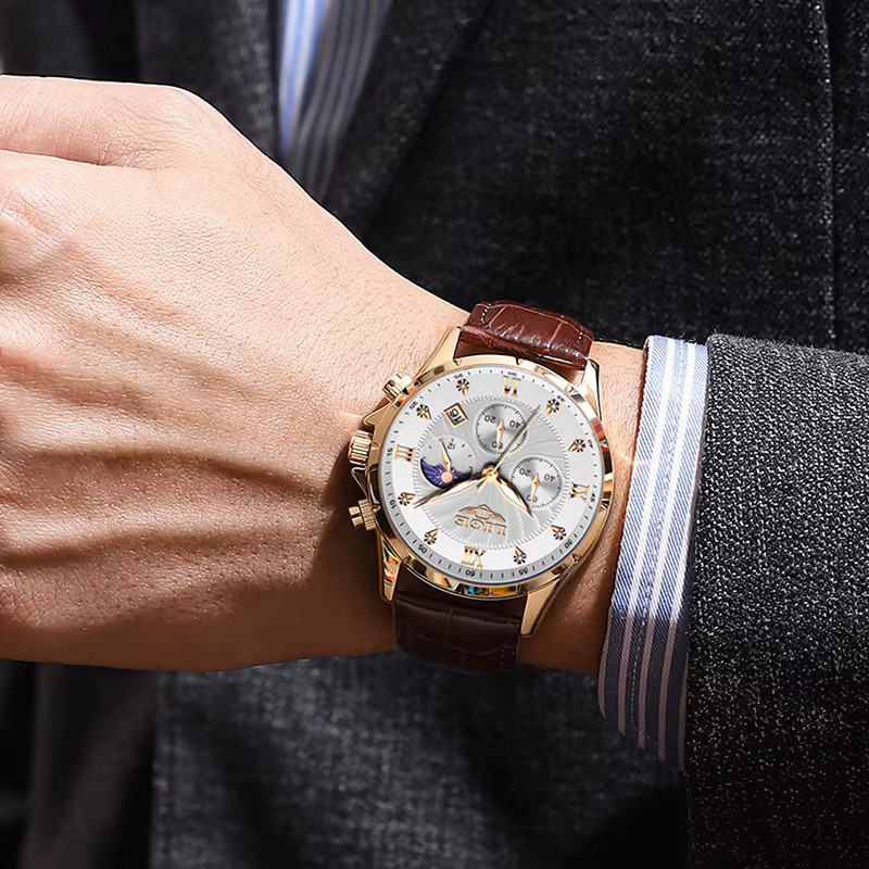 LIGE Armbanduhr Quarz, Leder, Roségold, Silber, Herren - Bild 3