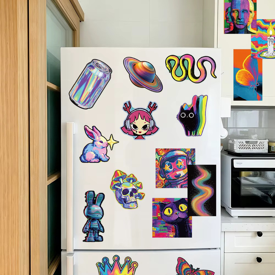50 Stück PickJoy Aufkleber mit abstrakten Retro Psychedelischen Motiven in Multicolour für Skateboard, Wand und Schreibtisch - Bild 4