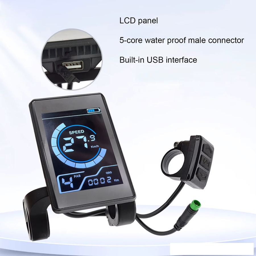 DOACT Wasserdichtes 5-Pin LCD-Display für E-Bikes und E-Scooter in Schwarz - Bild 2