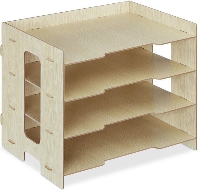 Relaxdays Briefablage aus MDF in Hellbraun mit 3 Fächern, B: 27 cm, T: 32,5 cm, H: 25 cm - Bild 1