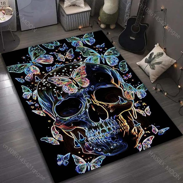 UQIDEHOME Teppich mit Fantasy Schmetterlingen und Totenköpfen Motiv, Mehrfarbig, B/T: 60 x 40 cm - Bild 1