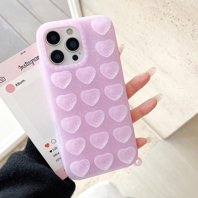 Stoßfeste Silikon Handyhülle mit Glitzer-Herz und Saugnapf für Apple iPhone 13, 14, 16, 17 Pro Max in Pink - Bild 1