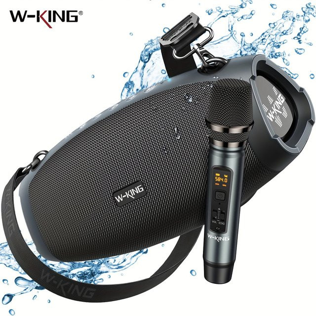 W-KING X10MIC Tragbarer Bluetooth Lautsprecher mit kabellosem Mikrofon, 70W Leistung, wasserdicht, Schwarz - Bild 1