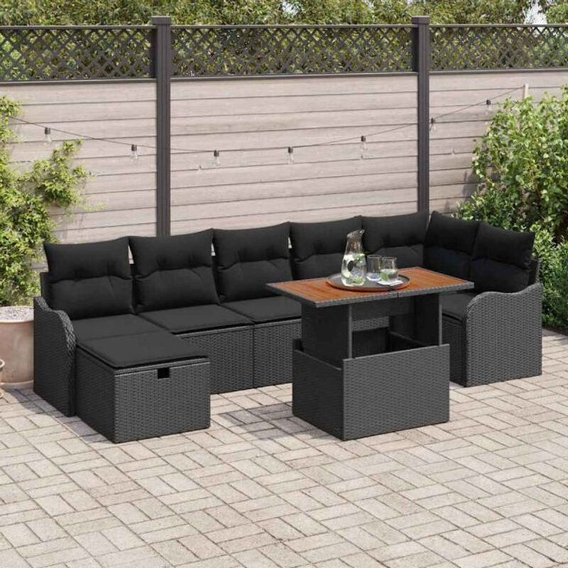 Modernes 8-teiliges Garten-Sofa-Set von vidaXL aus schwarzem Poly-Rattan mit integriertem Stauraum - Bild 1