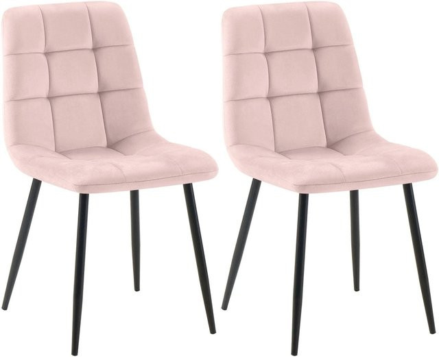 2er Set DELUKE Esszimmerstühle FIGAD aus Samt in Pink mit Steppmuster, B/T/H: 45 x 55 x 84 cm - Bild 1