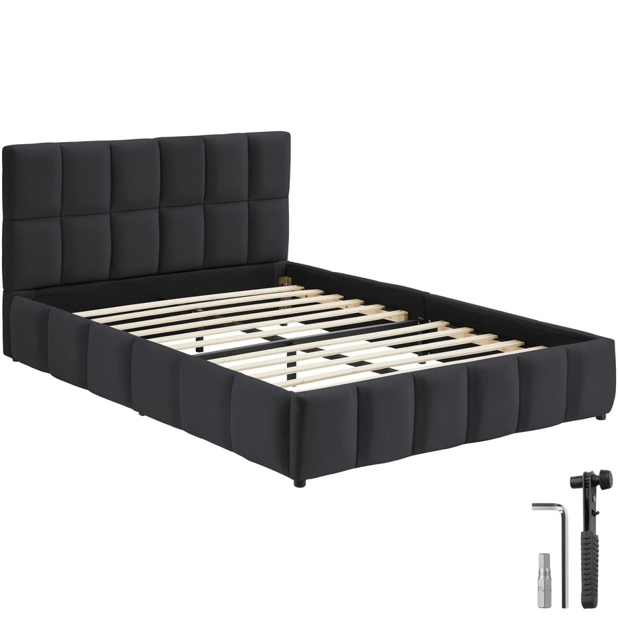 Tectake Polsterbett Shirley mit Samtbezug und Steppmuster in Schwarz, H x B x T: 93 x 220 x 153 cm - Bild 2