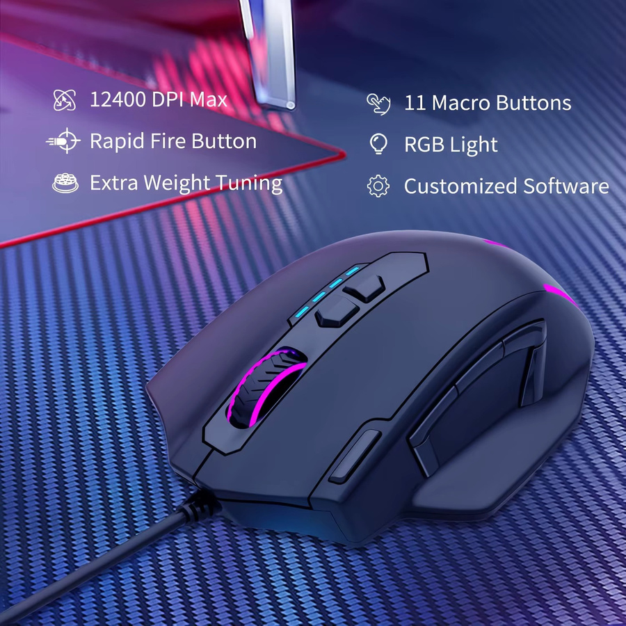 E-YOOSO X-41PRO Gaming-Maus mit RGB-Hintergrundbeleuchtung und 11 programmierbaren Seitentasten in Schwarz - Bild 3