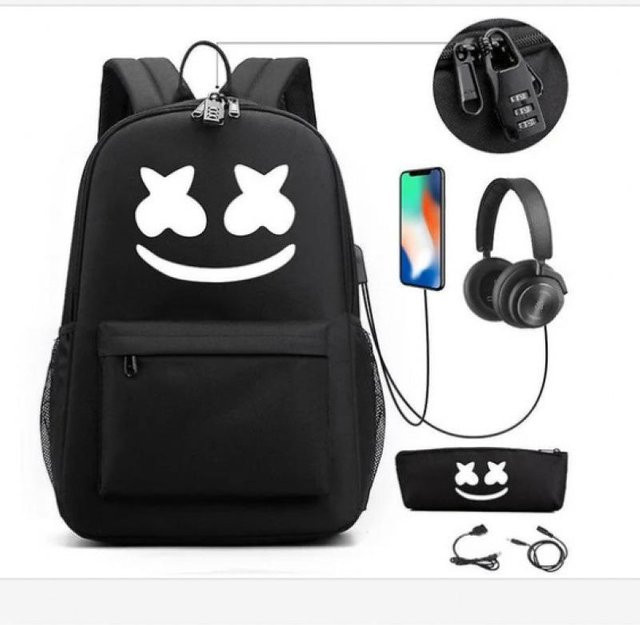 3-teiliges Schulrucksack-Set in Schwarz aus Oxford-Stoff mit Schultasche, Schultergurt und Federmäppchen - Bild 1