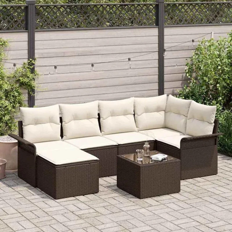 7-teiliges Garten-Sofa-Set von vidaxl aus braunem Polyrattan mit Kissen und Stauraum in modernem Design - Bild 1