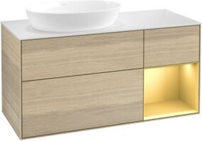 V&B Waschtischunterschrank Finion mit Wandbeleuchtung in Weiß und lackiertem Eiche-Design, Breite: 120 cm, Tiefe: 50,1 cm, Höhe: 50,1 cm - Bild 1