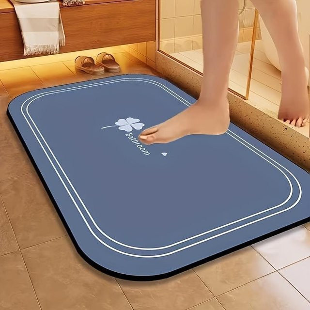 Schnelltrocknende Badematte von Warm Magpie Home in Blau, superabsorbierendes und rutschfestes Diatomit-Design, B/T: 40 x 60 cm - Bild 1