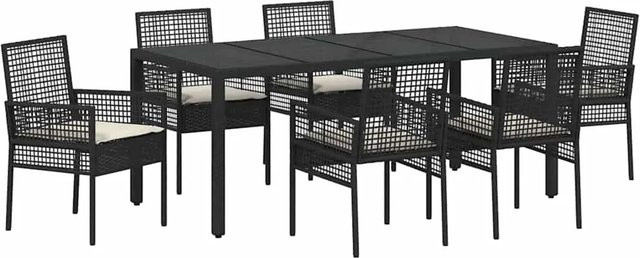 vidaXL Garten Essgruppe aus Polyrattan und Stahl in Schwarz, 7-teilig mit Glastisch - Bild 1