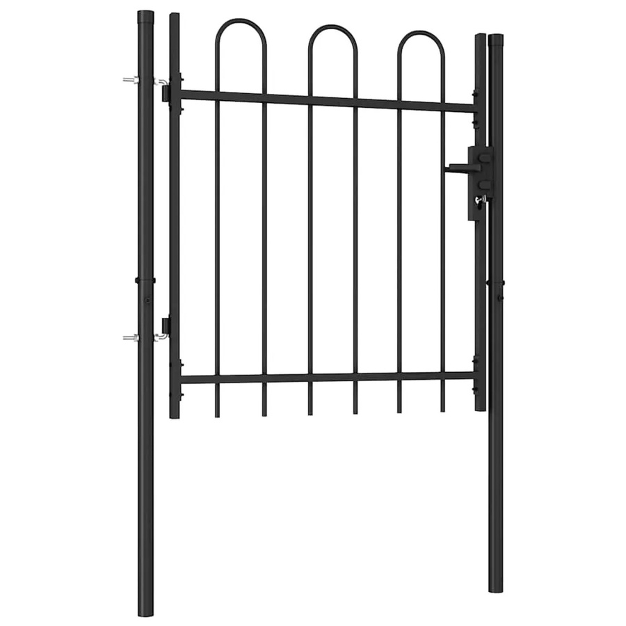 vidaXL Zauntor Einzelflügel aus Stahl mit gewölbter Spitze, Schwarz, B: 100 cm, H: 150 cm - Bild 2