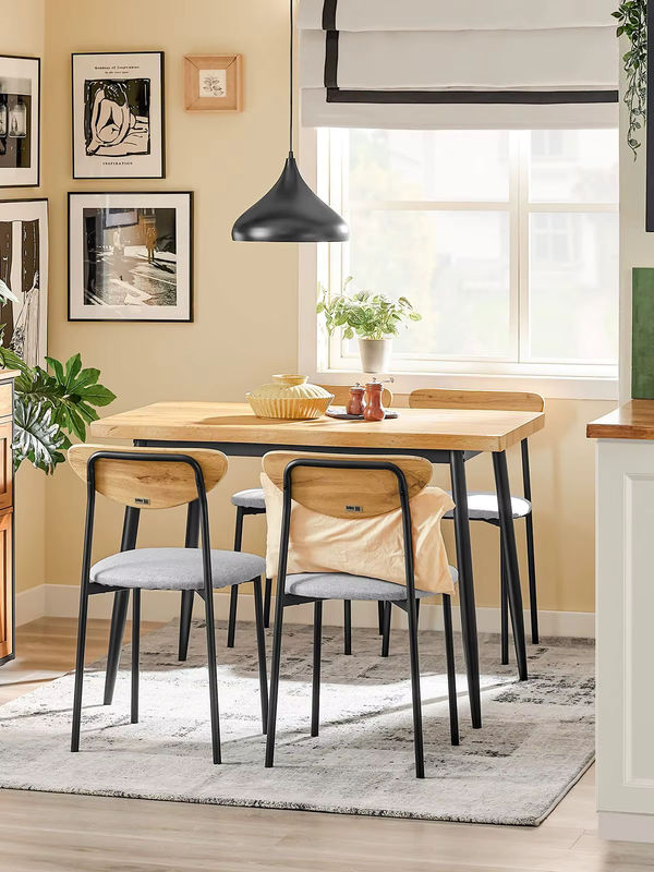 SoBuy Essgruppe 5-teilig im skandinavischen Design mit 4 Stühlen in Natur und Grau mit Stoffbezug B/T/H: 110 x 70 x 76 cm - Bild 5