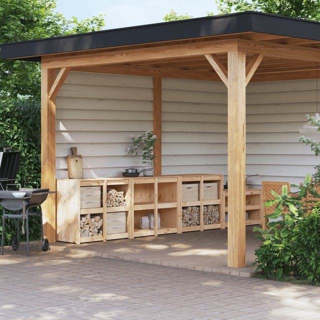 vidaXL Outdoor-Küchenschränke aus massivem Kiefernholz, 3 Stück, Braun, B/T/H: 55 x 92 x 106 cm - Bild 3