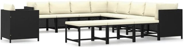 vidaXL 12-tlg. Garten-Lounge-Set aus Polyethylen-Rattan und pulverbeschichtetem Stahl in Schwarz mit Kissen - Bild 1