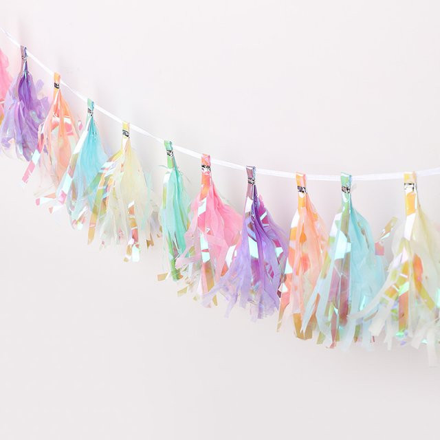 ZQNYCY Regenbogen Seidenpapier Quaste Girlande in Multicolour für Hochzeit, Geburtstag und Kinderpartys - Bild 1