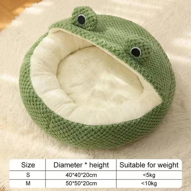 Yiran Furniture Katzenbett und Hundebett Cartoon Frosch, rund, Plüsch, Grün - Bild 1