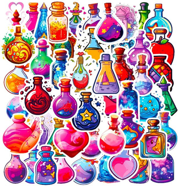 50 Magische Medizinflaschen-Aufkleber Fantasy Cartoon Apotheker Hexe - Bild 1