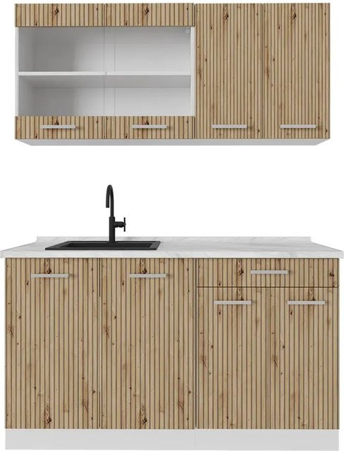 Vicco R-Line Singleküche Artisan Eiche und Weiß, Breite: 140 cm - Bild 1
