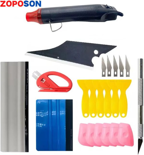 Zoposo Vinyl Film Tool Kit Multicolour – Werkzeugset mit Heißluftpistole, Schaber und Rakel für Auto- und Fensterfolien - Bild 1