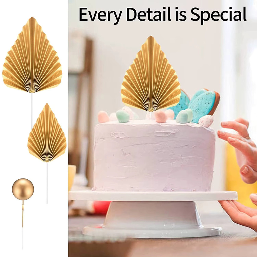 22 Stück Kuchen Topper Set Gold mit Palmblättern und Kugeln für Geburtstag und Hochzeit als Party Dekoration - Bild 3