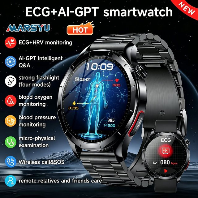 Marsyu Smartwatch, Schwarz, Silikon, Unisex - Bild 1