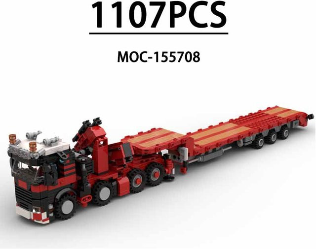 MST MOC-155708 8x4 Semi-Trailer-Traktor, LKW mit 3-Achsen-Low Loader, Baustein-Spielzeugmodell, 1107 Teile - Bild 1