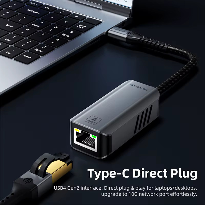 DOONJIEY 10G Ethernet-Adapter USB4 Typ C auf RJ45 Netzwerkkarte mit 10000 Mbit/s, kompatibel mit Thunderbolt 3/4 für MacBook und Office-Laptops - Bild 2