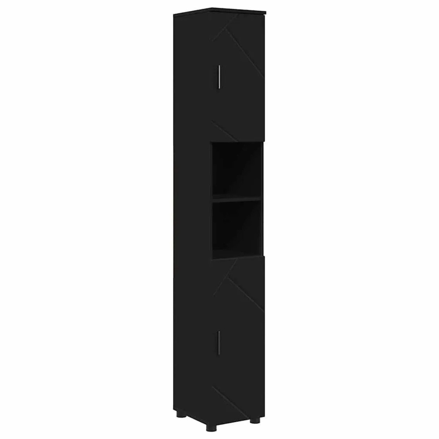 vidaXL Badezimmerschrank in Schwarz mit Türen und Regalfächern, B/T/H: 30 x 35 x 192 cm - Bild 2
