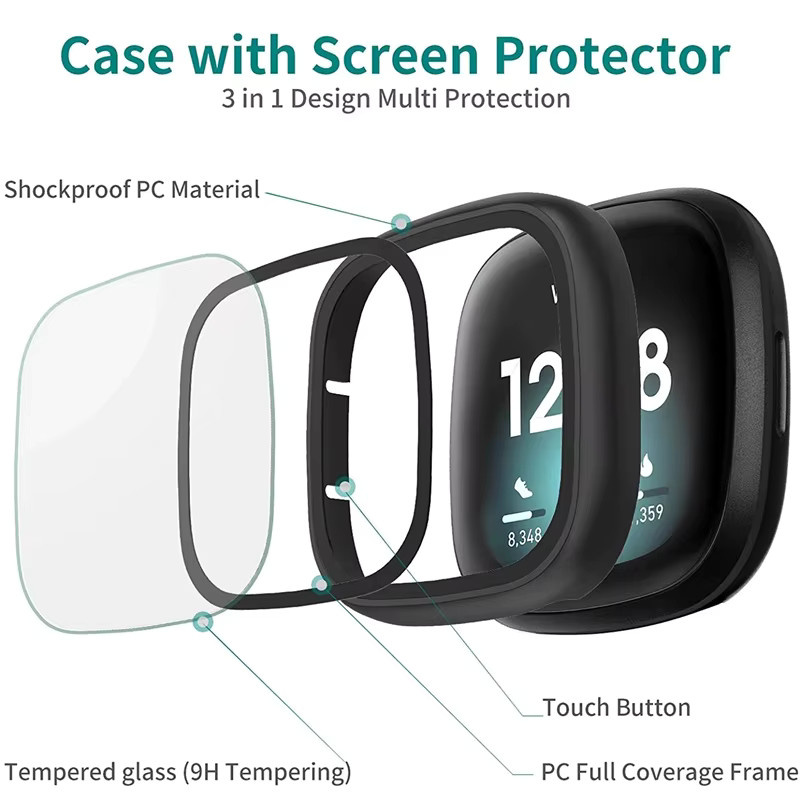 jansin Displayschutzfolie aus gehärtetem Glas, Weiß, Fitbit Versa 3/Sense - Bild 4