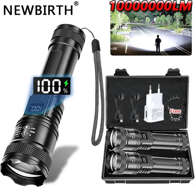 NEWBIRTH LED-Taschenlampe mit USB-Ladefunktion und Teleskop-Zoom in Schwarz - Bild 1
