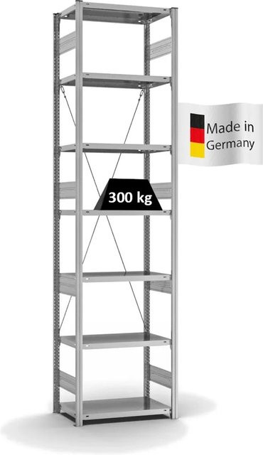 PROREGAL Fachbodenregal Stecksystem T-Profil Heavy-Duty, 7 Ebenen, verzinkt, H x B x T: 300 x 75 x 40 cm - Bild 1