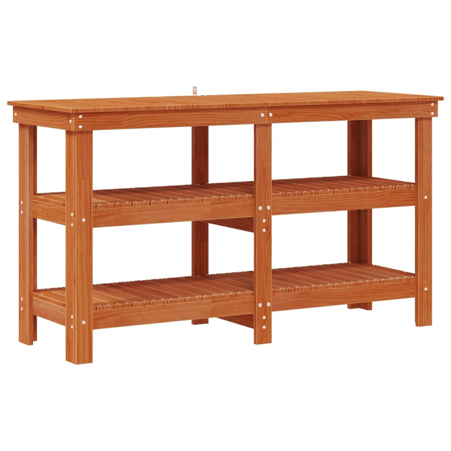 vidaXL Werkbank aus massivem Kiefernholz in Wachsbraun, B/T/H: 143 x 50 x 80 cm - Bild 2