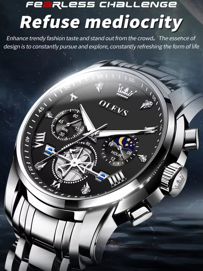 OLEVS Armbanduhr Chronograph, Quarz, Gold, Edelstahl, Herren - Bild 7