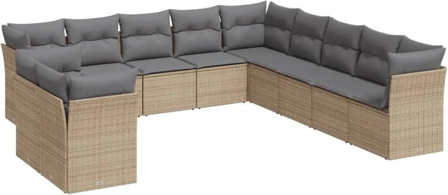 vidaXL 11-tlg Garten-Sofagarnitur in U-Form aus Polyrattan mit Kissen in Beige - Bild 1