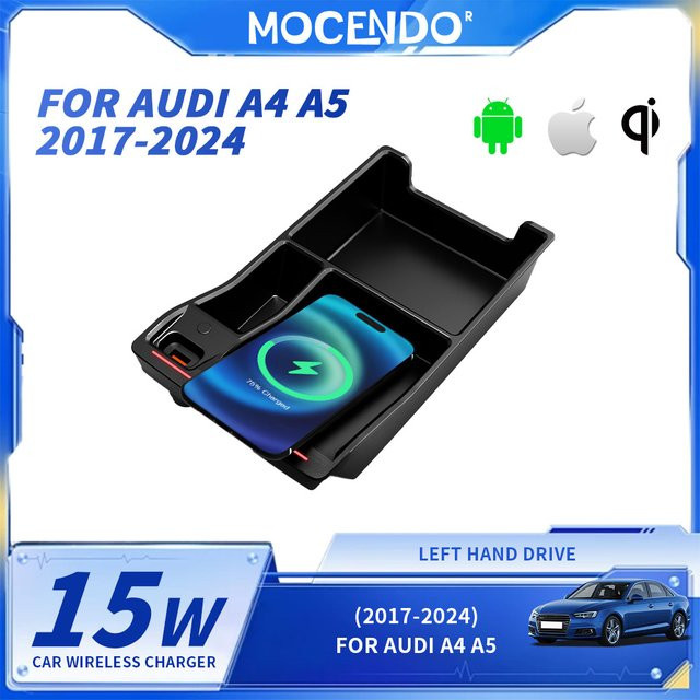 MOCENDO Drahtloses Schnellladegerät für Audi A4L und A5 (2017-2024), LHD, Schwarz - Bild 1