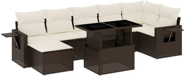 vidaXL 8-tlg Garten-Sofagarnitur in L-Form aus braunem Poly-Rattan mit Kissen und Armlehnen - Bild 1