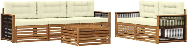 vidaXL Outdoor-Sofagarnitur aus Akazienholz mit Kissen in Natur und Creme - Bild 1