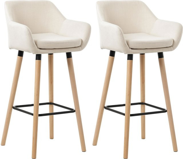 CLP Barhocker 2er Set gepolstert mit Lehne Grant in Beige mit Stoffbezug und Holzgestell - Bild 1