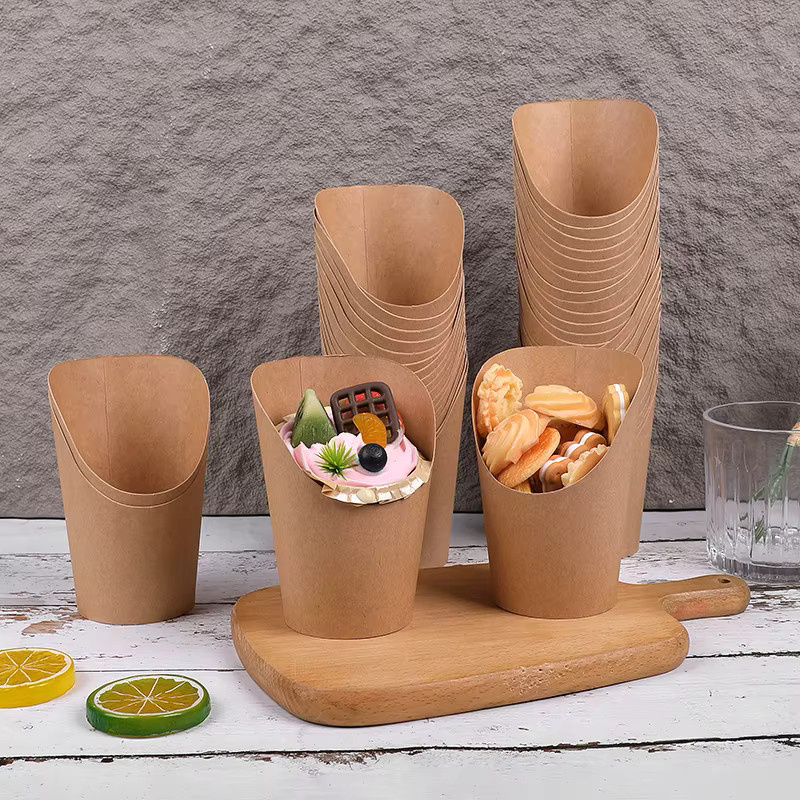 ZQNYCY Einweg Snack Becher aus Kraftpapier für Pommes und Desserts in Weiß und Braun B/T/H: 12,0 x 6,0 cm - Bild 2
