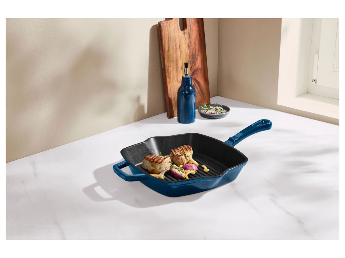 SILVERCREST Premium-Gusseisenpfanne Eckig Blau mit Emaille und Ausgießrand - Bild 2