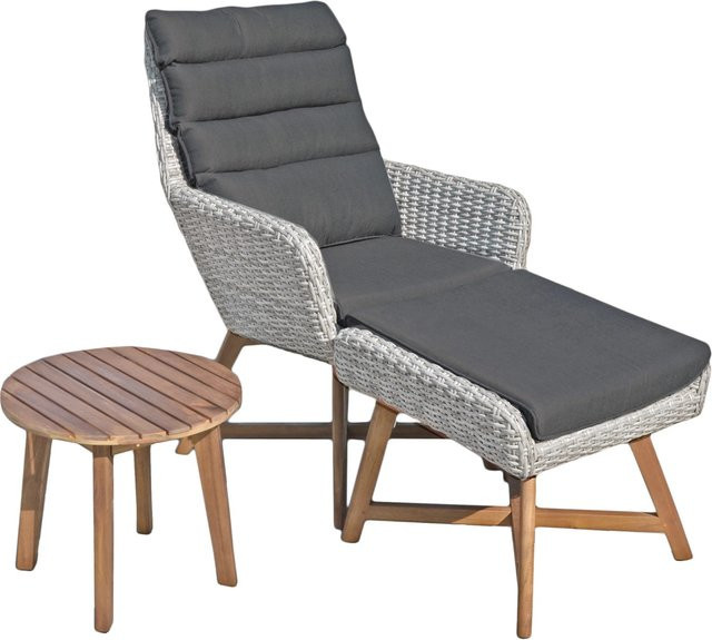 Garden Pleasure Lounger-Set Calvia aus Akazienholz, 3-teilig, Grau - Bild 1