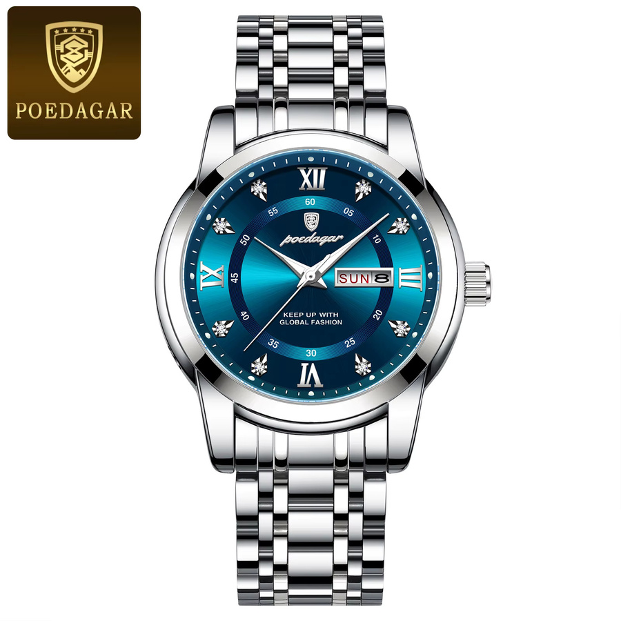 POEDAGAR Armbanduhr Edelstahl, Quarz, Blau, Herren - Bild 7