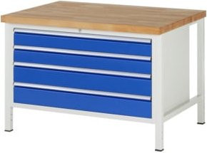 Rau Werkbank höhenverstellbar mit 4 Schubladen, Blau, B: 125 cm, T: 90 cm, H: 84-104 cm - Bild 1