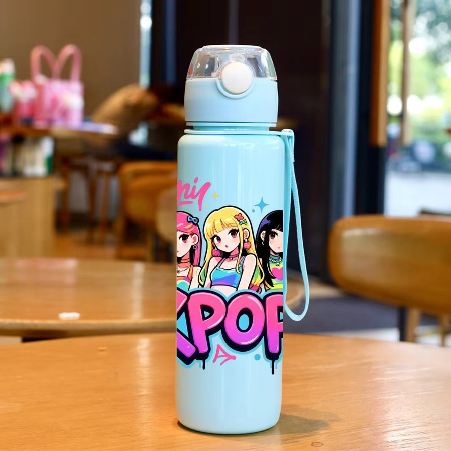 Hasbro Cartoon Wasserflasche für Kinder in Pink mit Trageriemen und Flip-Verschluss - Bild 3